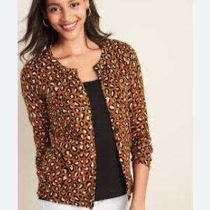 OLD NAVY Animal Leopard Print Crew Neck 100% Cotton Cardigan Sweater